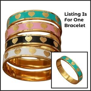 NEW Dainty Gold  Multicolor Heart Bracelet Stainless Steel Rhinestones Bangle